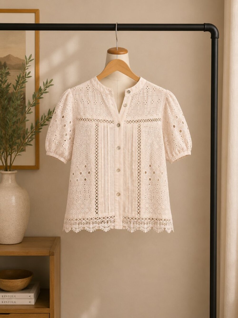 INDUSTRY Lace Button-Up Blouse - Cream - Picture 2 of 4